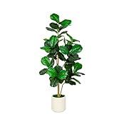 VIVATREES 5FT Fiddle Leaf Fig Artificial Tree with White Planter Pot,Faux Floor Plant, Indoor and Outdoor Fake Plants for Home Office Decor