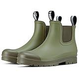 HISEA Women's Short Rain Boots Waterproof Garden Shoes Rubber Chelsea Boots Anti-Slipping Rainboots for Ladies with Comfort Insole Lightweight Stylish Ankle Rain Shoes Outdoor Work Booties, Size 8 Olive Green