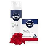 NIVEA MEN Sensitive Shaving Set for Men with Vitamin E, Pro-Vitamin B5 and Chamomile Extract, Shave Gel for Sensitive Skin, 7 Oz Can + Soothing Post Shave Balm, 3.3 Fl Oz Bottle