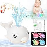 Bath Toys, Light Up Dolphin Baby Bath Toys for Babies 6-12 12-18 Months, Rechargeable Sprinkler Musical Toys, Easter Basket Stuffers Bathtub Toys for Toddlers 1-3 2-4 Boys Girls Infant Kids- White