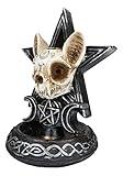 Ebros Gift Paranormal Occult Ouija Cat Skull with Triple Moon and Pentagram Sacred Geometry Backflow Cone Incense Burner Holder with Cascading Smoke Pool Waterfall Effect Figurine