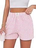 ANRABESS Boxer Shorts for Women Gingham Pajama 2025 Summer Casual Lounge Sleep Plaid Shorts Y2K Beach Bottoms Pink White Plaid Medium