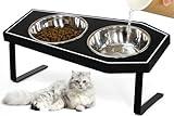 Cat Food Bowls Elevated, Gothic Cat Bowls, Raised Cat Bowls for Indoor Cats with Non-Slip Stand & Wood Board, Stainless Steel and Whisker Friendly Food Bowls