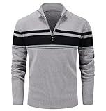 Fall Sweaters for Men Turtleneck Shirts Men Knitted Longsleeve Slim Fit Sweaters Multi-Color Striped Tops Winter Thermal Sweater Polo Zip Up Sweater Light Grey