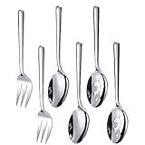 Enwinner Serving Spoons*2 Slot Spoons* 2 Forks *2 Buffet Colander Stainless Steel Banquet Set, Set of 6. Lenght 9" (6-spoon forks set)