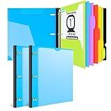 INFUN 1 INCH All-in-one Telescoping Binder Notebook-2PCS,3 Ring Binder with 1 Plastic Movable Pocket Folder,5 Plastic Subject Dividers and 30 sheets Graph Paper and 30 sheets College Ruled Paper- Blue