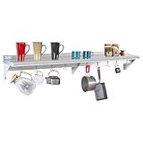 HALLY Stainless Steel Shelf with 9 Hooks 12" x 72" Wall Mounted Pot Rack 345lb, NSF Commercial Floating Shelving for Storage Hanging Pots, Pans, cookware in Restaurant, Kitchen, Home and Hotel