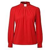 Church Clergy Shirt for Women Minister Spring/Autumn Lantern Long Sleeve Front Pleated Blouse with Tab Collar Red