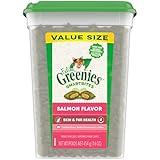 Greenies Feline Smartbites Skin & Fur Health Crunchy and Soft Cat Treats, Salmon Flavor, 16 oz. Tub