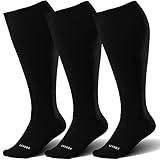 LEVSOX Plus Size Compression Socks for Women&Men Wide Calf 15-20 mmHg Knee High Extra Large Calf Support Socks for Nurse, Medical, Travel, Black