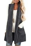 ReachMe Sherpa Vest Womens Open Front Long Vest for Women Sleeveless Fuzzy Vest with Pockets Fleece Vest Cardigan(01 Dark Grey,M)