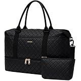 HOTOR Travel Duffel Bag - Weekender Bags for Women, Carry On Overnight Bag with Shoe Compartment, with Toiletry Bag for Travel Essentials and Travel Accessories, Black, 13.4"×17.3"×7.9"