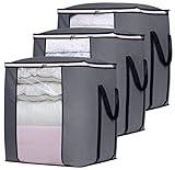 SLEEPING LAMB 120L Oversized Blanket Storage Bags Sturdy Fabric Clothes Storage Containers for King Comforter Bedding Pillow Sheet, Grey, 3 Packs