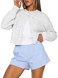 Trendy Queen Cropped Cardigan Sweaters for Women Lightweight Crop Cotton Knit Y2k Fall Outfits Fashion Clothes 2025 Grey S
