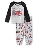 The Children's Place Baby Boys' Long Sleeve Top and Pants Snug Fit 100% Cotton 2 Piece Pajama Set, Fire Truck Dogs