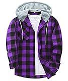 ZITY Men's Flannel Hoodie Shirts Casual Button Down Plaid Shirt Jackets for Men Long Sleeve Stylish Hooded with Pocket Black Purple X-Large