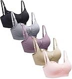 Suekaphin 5PACK Nursing Bra Wireless Bra Women's Sleeping Maternity Bra Breastfeeding Bra,Large,Black/Nude/Purplebean/SoftPink/Gray