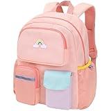 BrainyBees Kids Backpack for Girls - 15 Inch Preschool Kindergarten Bookbag for Children 3 to 8, Lightweight School Bags for 1st 2nd Grade, Kids Travel Backpack with Reflective Stripe, Pink Rainbow