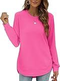 OFEEFAN Womens Fall Fashion 2023 Long Sleeve Hot Pink Tops for Women Dressy Causal L