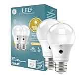 GE LED+ A19 Dusk to Dawn LED Light Bulbs, Automatic On/Off Outdoor Security Light, Soft White (2 Pack)