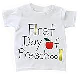 First Day of School Shirt, Pre-K Toddler T-shirt, Children's Back To School Clothes, Short Sleeve (2T, Preschool, White)