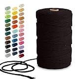 Nook Theory Macrame Cord - 3mm 220 Yards Cotton Rope, 4mm 5mm Yarn, String for Crafts, Perfect for Macrame Wall Hanging and Boho Decorations (Black)