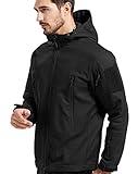 FFNIU Men's Outdoor Softshell Tactical Jacket Water Repellent Fleece Hooded Coat,Black,XX-Large