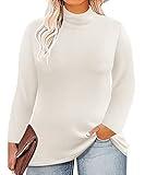 CARCOS Womens Plus Size Shirts Mock Neck Long Sleeve Tops Turtleneck White Blouses Casual Fall Pullover Solid Color Winter 2XL 18W 20W