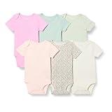 Amazon Essentials Unisex Babies' Short-Sleeve Bodysuits, Pack of 6, Pink/Floral, 24 Months