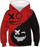 Basoteeuo 3D Printed Hoodies For Boys Girls Kids Sweatshirts Pullover Novelty Cool Clothes Black Red 6-7T