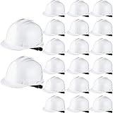 ramede 20 Pcs 4 Pt. Suspension Hard Hat Bulk Safety Helmets Adjustable Ratchet Hard Hats with Cotton Brow Pad Ratchet Cap Style ABS Construction Hard Hats for Men Women Work Head Protection (White)