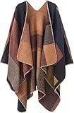 Lncropo Women's Shawls Wraps Winter Open Front Poncho Cape Oversized Cardigan Sweater,Series 1-Khaki