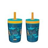 Zak Designs Kelso 15 oz Tumbler Set, (Underwater) Leak-Proof Screw-On Lid with Straw Made of Durable Plastic and Silicone, Perfect Bundle for Kids (2pc Set)