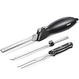 Reemix Electric Knife, Z3042 Electric Knife Set for Carving Meats, Poultry, Bread, Crafting Foam & More, 2 Blades for Meats & Bread, Fork Included (Black)
