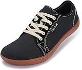WHITIN Women's Canvas Minimalist Barefoot Shoes Extra Wide Width Toe Box Fashion Sneakers Zero Drop Size 9.5 Walking Soft Gym Sport Road Running Teacher Tennis Black Gum 41