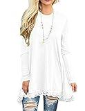 Afibi Women Lace Long Sleeve A-line Swing T-shirt Loose Tunic Top Blouse (Medium, White)