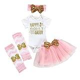 XFGLCK Newborn Baby Girl Happy 1st Father's Day Skirt Set Romper +Tutu Dot Skirt +Headbands +Legging Warmer 4Pcs (My First Father's Day, 0-3 Months)