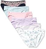 Amazon Essentials Women's Cotton Bikini Brief Underwear (Available in Plus Size), Pack of 6, Black Floral/Blue/Lilac/Pink/Stripe/White Ditsy Floral, Small