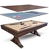 Freetime Fun 7 FT 3 in 1 Multi Game Pool Table with Dining Top Pool Table Ping Pong Table Combo, Includes Accessories and Tennis Paddles. Dust Cover Included.