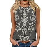 Women Tops Dressy Casual Womens Summer Aztec Ethnic Style Tank Tops Casual Loose Round Neck Sleeveless Shirt Fashion Comfort Printing Tops Early Day 2024 Gray L