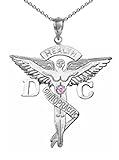 NursingPin.com Doctor of Chiropractic Medicine DC Necklace with Pink Sapphire in Silver