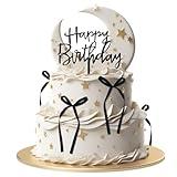 Lusofie 10pcs Black Bows for Cake with 1 'Happy Birthday' Sign, Vintage Coquette Birthday Cake Decorations, Non-Edible Cake Toppers