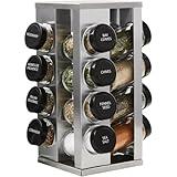 Kamenstein 16 Jar Heritage Revolving Countertop Spice Rack Organizer with Spices Included, FREE Spice Refills for 5 years, Brushed Stainless Steel with Black Caps