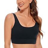 CRZ YOGA Butterluxe Womens U Back Sports Bra - Scoop Neck Padded Low Impact Yoga Bra Workout Crop Top with Built in Bra Black Large