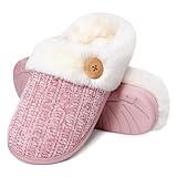 Evshine Women's Fuzzy Memory Foam Slippers Chenille Knit bedroom House Slippers Fluffy Plush Warm Slip-on Indoor Shoes, Buttoned Pink, 40-41 (Size 8-9)