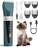 oneisall Cat Clippers for Matted Hair, 5-Speed Quiet Cat Grooming kit, Cordless Cat Shaver for Long Hair,Waterproof Cat Hair Trimmer, Pet Clippers for Cats(Green)