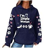 Women's Fashion Hoodies Sweatshirts Long Sleeve Waffle Knit Drawstring Cute Graphic Hoodies with Kangaroo Pocket