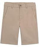 Nautica Boys' Big School Uniform Flat Front Twill Short, Khaki Stretch, 10