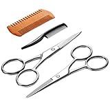 TecUnite 4 Pieces Beard Trimming Scissors Set, Grooming Scissors for Men and Mustache Beard Comb Beard Grooming Trim Scissor Kit with Storage Bag