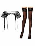 Lidogirl Women's Sultry Nights Garter Belt with Stockings Sheers Black